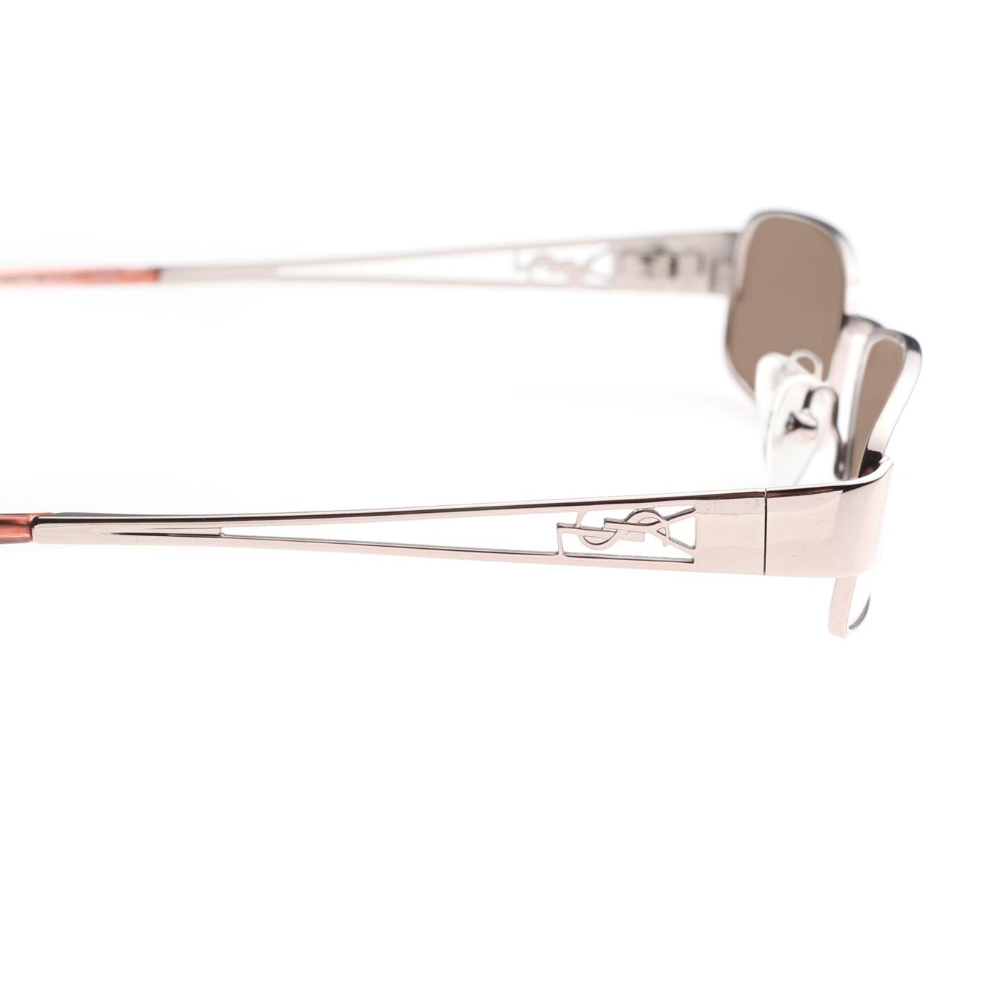 Yves Saint Laurent '90s Silver & Red Signature Sunglasses with Brown Lenses - Image 3