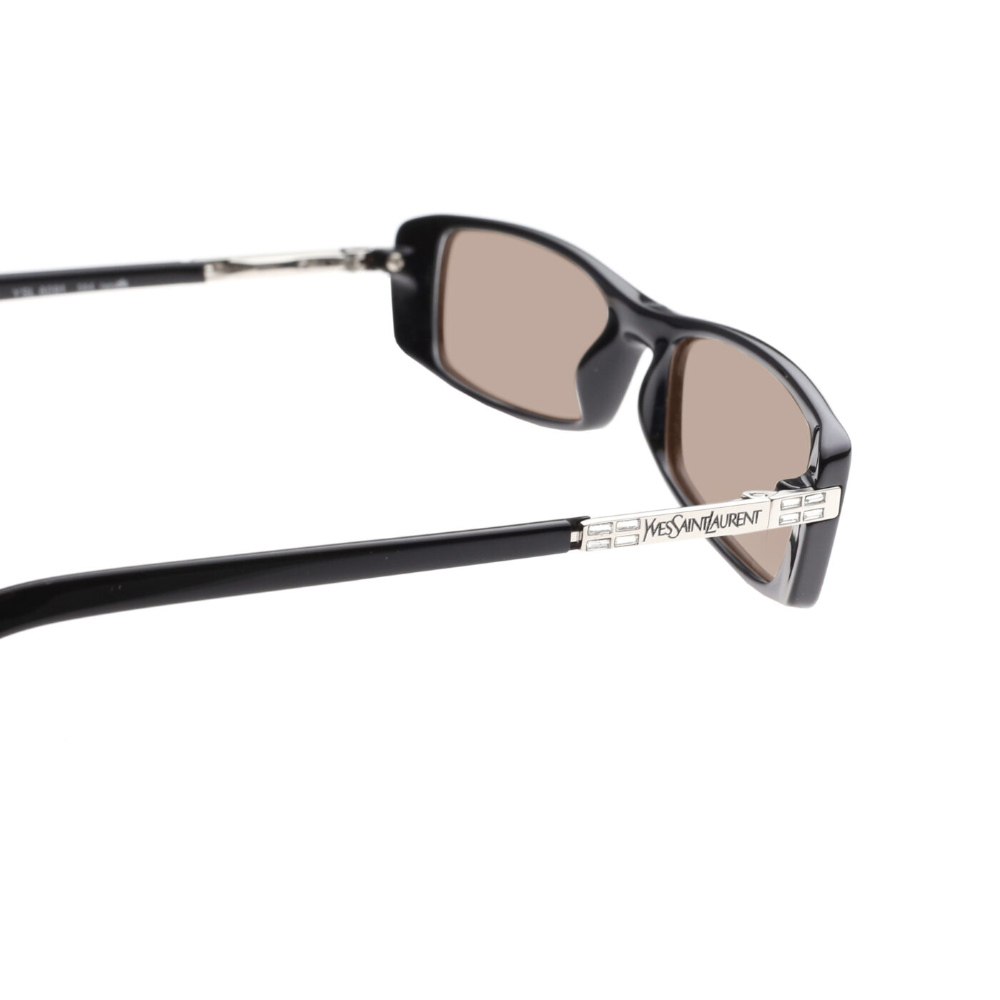 Yves Saint Laurent '90s Black Flat Crystals Sunglasses with Brown Lenses - Image 3