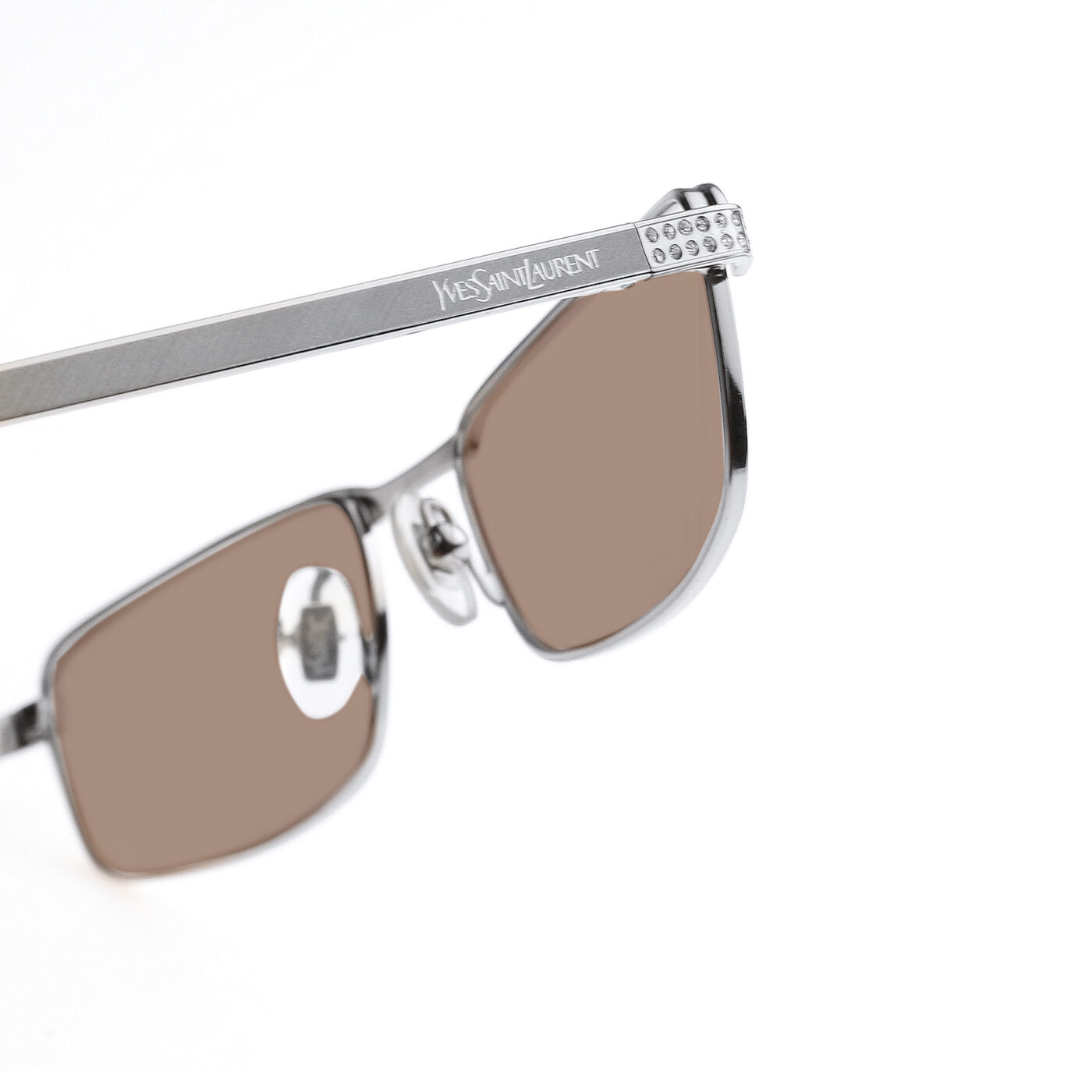 Yves Saint Laurent '90s Silver & Purple Crystals Sunglasses with Brown Lenses - Image 3